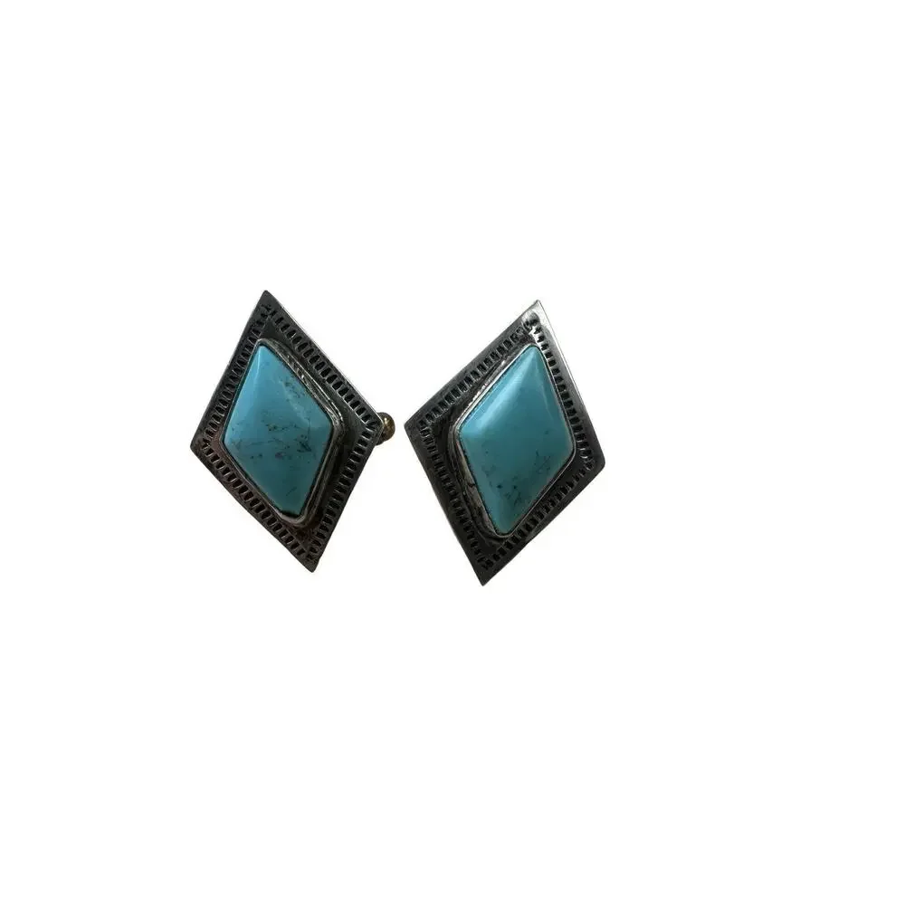 Vintage Running Bear RB Sterling Silver Turquoise Southwestern Diamond Cufflinks